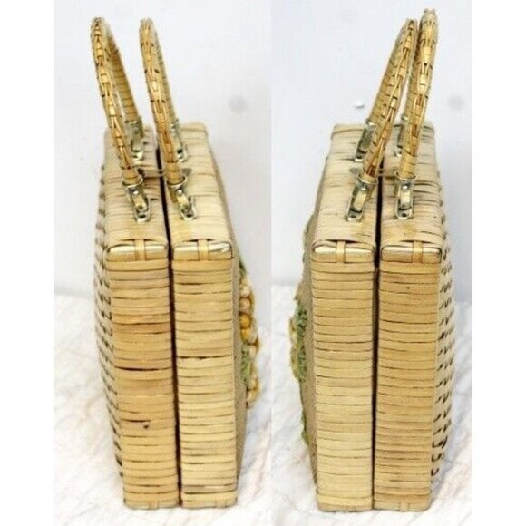 Vtg 1970s Straw Handbag Tote Purse Bag Boho Beach Vacation Cruise Embroidered - Picture 2 of 15